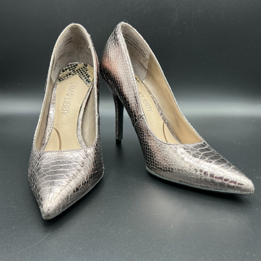 Sam & Libby Metallic Snakeskin texture Pointed Toe Pumps
